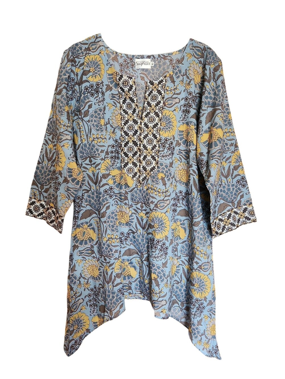 EXCLUSIVELY FOR SIGNALS BOHO BLOCK PRINT 100% COTTON LIGHTWEIGHT TUNIC TOP LARGE